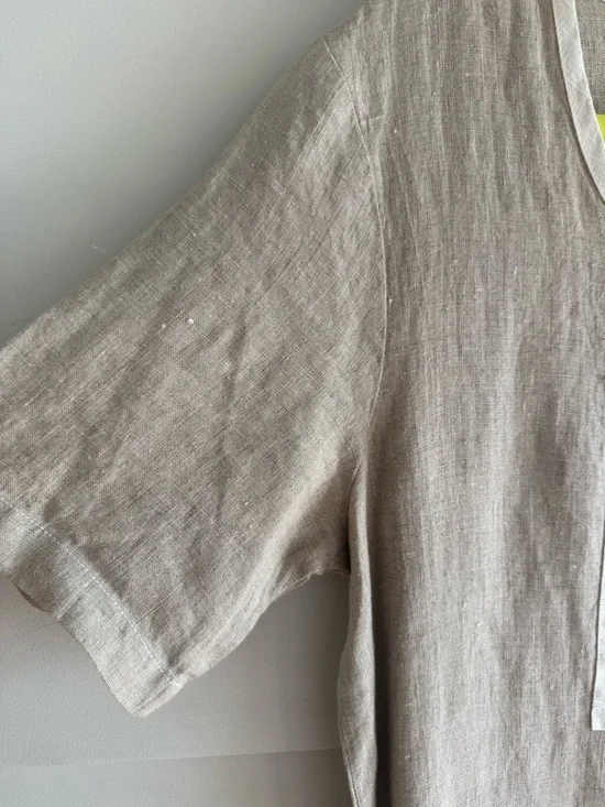 D Blue Vintage 100% Linen Ink Stamped Maxi Dress M - Picture 5 of 7